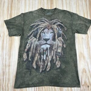The Mountain Shirt Mens L Green Tie Dye Rasta Lion Headphones Graphic Music Tee